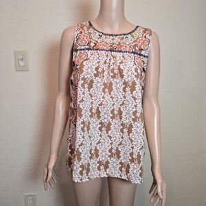 THML Leafy Pattern Embroidered Sleeveless Top Blouse Size Medium